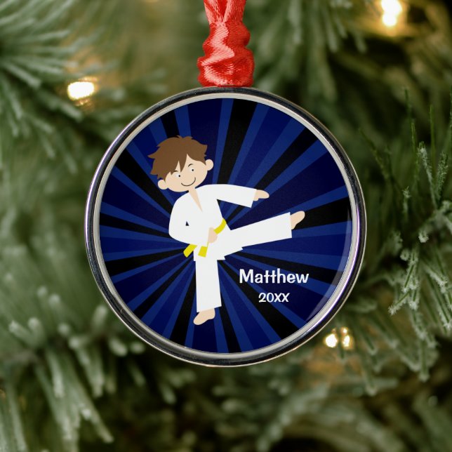 Taekwondo Karate Yellow Belt Boy Personalisiert Ornament Aus Metall (Baum)
