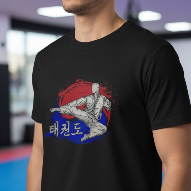 Taekwondo Kick with Korean Flag Ink Art T-Shirt (Von Creator hochgeladen)