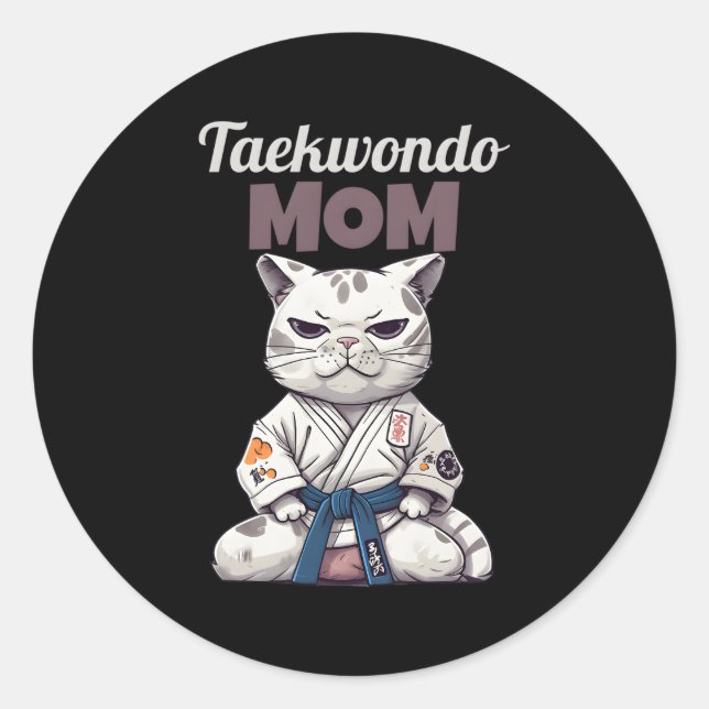 Taekwondo Mama Cat Karate Judo Runder Aufkleber (Vorderseite)