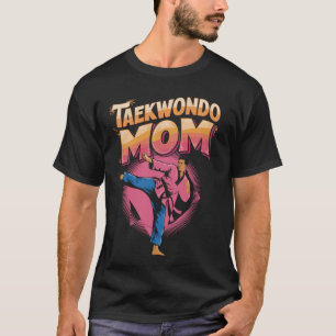 Taekwondo Mama Retro Sunset Kick Design T-Shirt