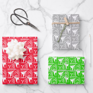 Taekwondo Niedlich Red Green Silver White Girly Geschenkpapier Set