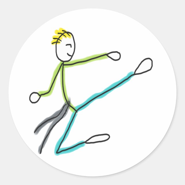 Taekwondo Stickman Runder Aufkleber (Vorderseite)