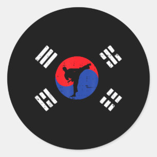 Taekwondo Südkorea Flagge Vintage Koreanische Kamp Runder Aufkleber