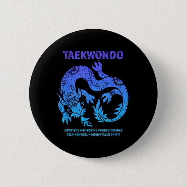 Taekwondo TKD Tae Kwon Do Drachen Kunst Kampfsport Button (Vorderseite)