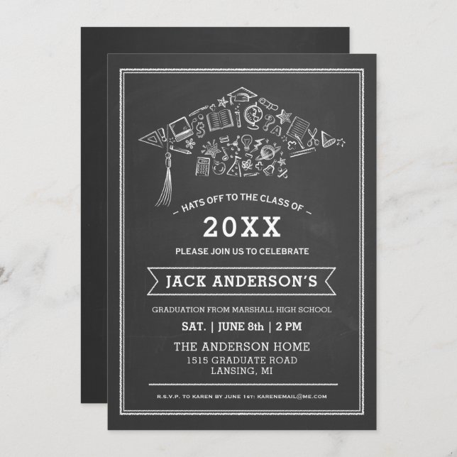 Tafel-Abschluss-Kappen-Party Einladungs-Foto Einladung (Vorne/Hinten)