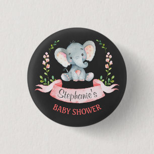Tafel-Aquarell-Elefant-Mädchen-Babyparty Button