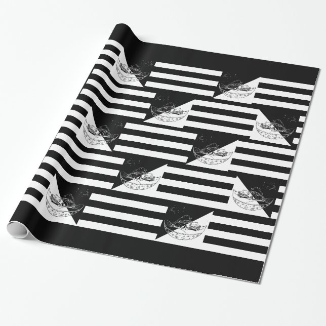 Tafel - Auto & Baum / Schwarz / Weiß  Geschenkpapier (Ungerollt)