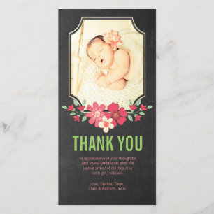 Tafel-Baby-Mädchen danken Ihnen Blumen-Foto-Karte Dankeskarte