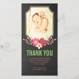 Tafel-Baby-Mädchen danken Ihnen Blumen-Foto-Karte Dankeskarte