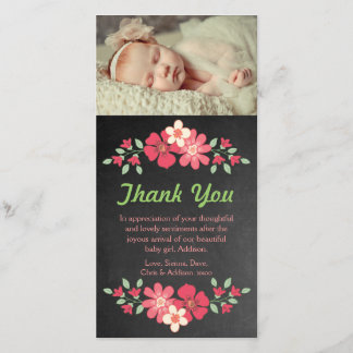 Tafel-Baby-Mädchen danken Ihnen Blumen-Foto-Karte Dankeskarte