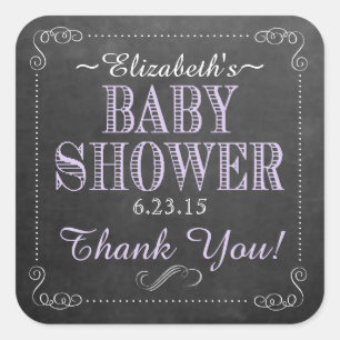 Tafel-Bild-Baby-Dusche lila Quadratischer Aufkleber