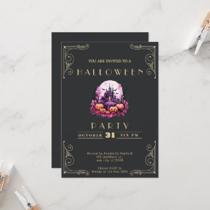 Tafel Black & Gold Geisterburg Halloween Einladung
