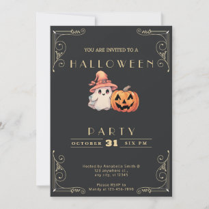 Tafel Black & Gold Süßer Geist Halloween Einladung