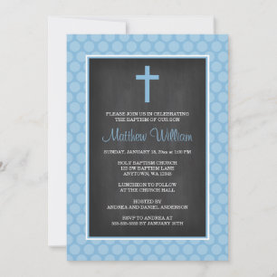 Tafel-blaue Tupfen-Kreuz-Jungen-Taufe Einladung
