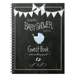Tafel-Blick, der blauen BabypartyGuestbook mit dem Notizblock