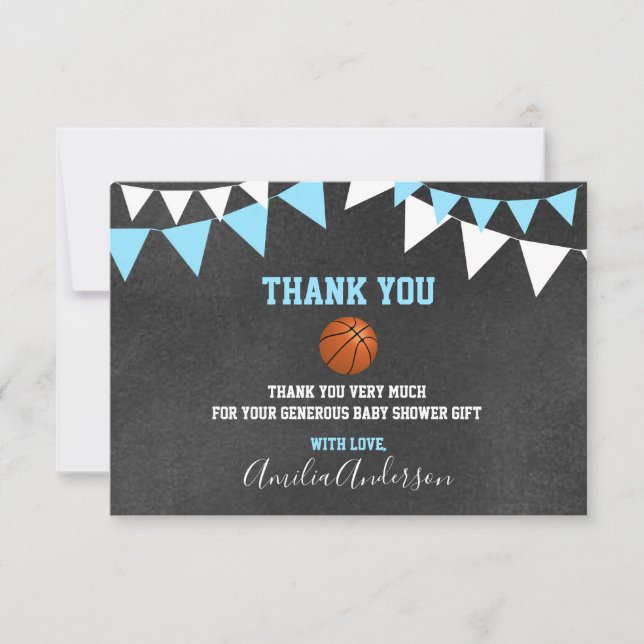 Tafel DANKEN IHNEN BASKETBALL-JUNGEN-Babyparty Dankeskarte (Vorderseite)