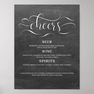 Tafel für die Hochzeitsbar mit 'Cheers' Poster