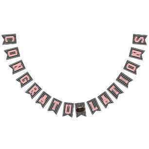 Tafel-Glückwunsch-Schwarz-weiße rosa Hochzeit Wimpelkette