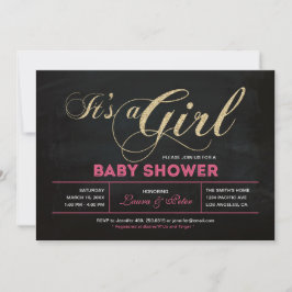 Tafel, Gold | Typografie Girl Baby Shooter Einladung