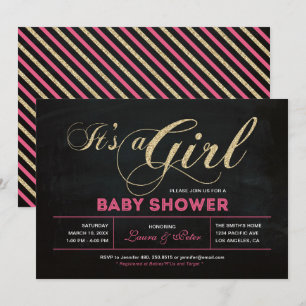 Tafel, Gold   Typografie Mädchen Baby Shower Einladung