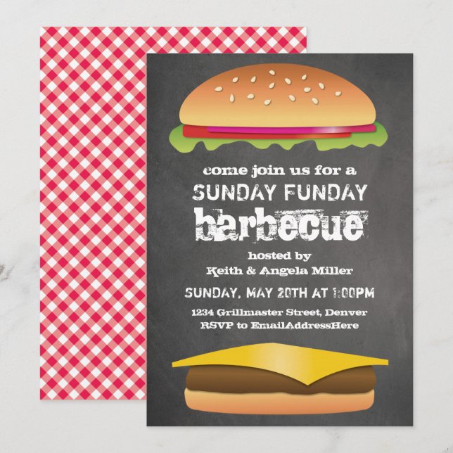 Tafel-Grill-Party Sonntags Funday Einladung (Vorne/Hinten)