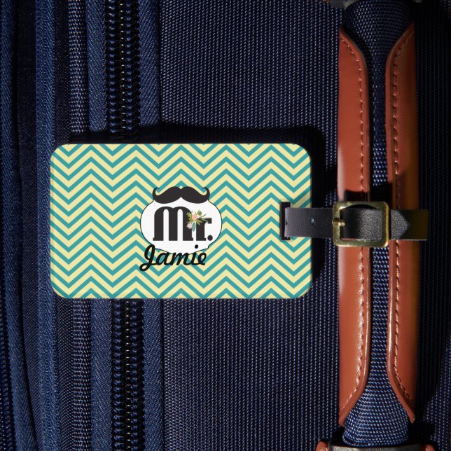 Tafel-Herr Yellow und Grün-Zickzack Zickzack Gepäckanhänger (Vorderseite Insitu 4)