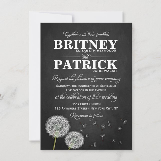 Tafel-Löwenzahn-Vintage Hochzeits-Einladungen Einladung (Vorderseite)