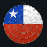 Tafel mit der Flagge des Chilen Dartscheibe<br><div class="desc">Erhöhen Sie Ihren Spielraum mit unserem einzigartigen Dartboard mit der Fahne des Chilen! Dieses Dartboard zeigt das Design der chilenischen Fahne, gekennzeichnet durch seinen blauen Platz mit einem weißen Stern in der links oberen Ecke, das weiße Band in der Mitte und das rote Band darunter. Die lebhaften Farben und der...</div>