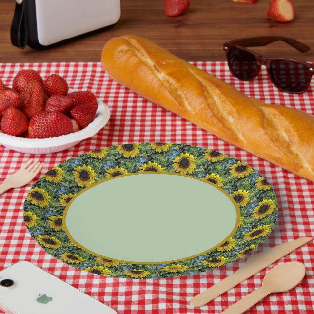 Tafel mit Sonnenblumen Pappteller (Picknick)