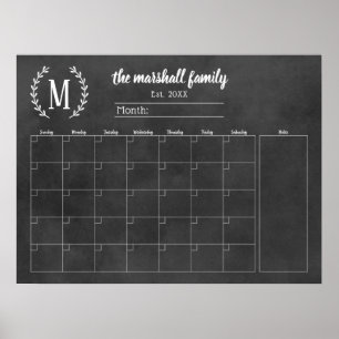 Tafel-Monats-Familien-Monogramm-Kalender Poster