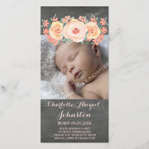 Tafel-Pfirsich-Blumen danken Ihnen Baby-Dusche Dankeskarte