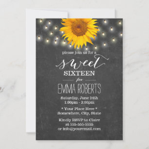 Tafel-Sonnenblume & Lichterkette Sweet 16 Einladung