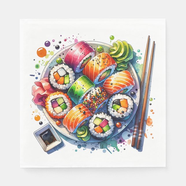 Tafel Sushi, Soja Sauce und Chopsticks Geburtstag Serviette (Vorderseite)