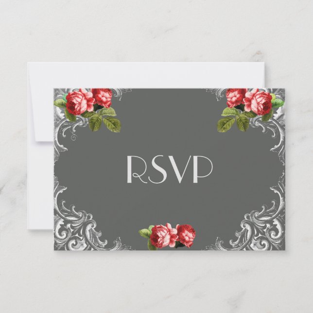 Tafel und Rose HochzeitsrSVP RSVP Karte (Vorderseite)