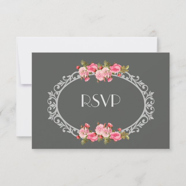 Tafel und Rose HochzeitsrSVP RSVP Karte (Vorderseite)