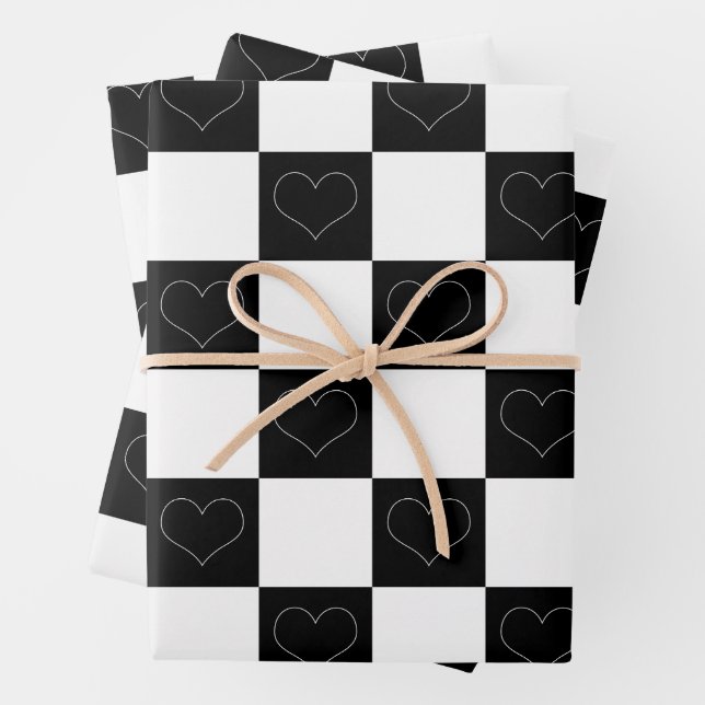 Tafelherzen in Schwarz und Weiß Geschenkpapier Set (Beispiel)