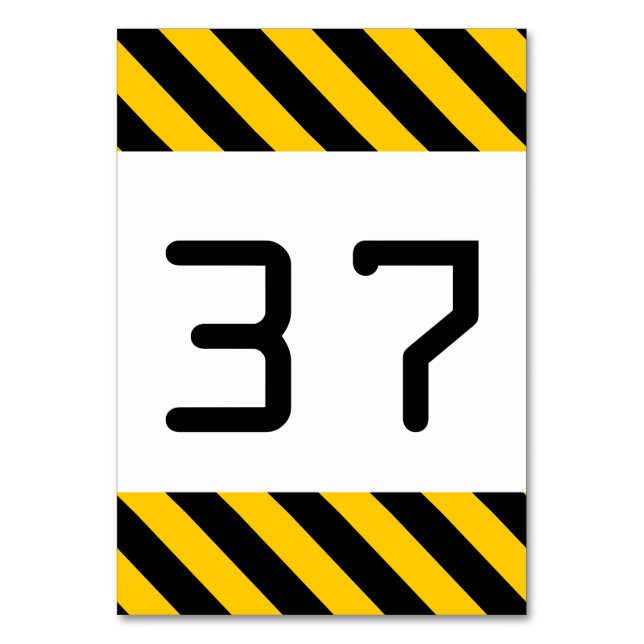 Tafelkarte mit schwarzem und gelbem Streifen Tischnummer (Vorderseite)