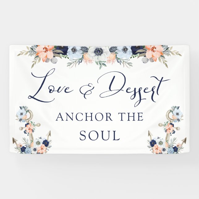 Tafelschild für Nautic Wedding Floral Anchor Banner (Horizontal)