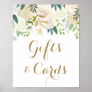 Tafelschild mit Gold und Weiß-Blume Poster