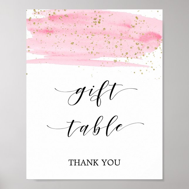 Tafelschild "Watercolor Pink Blush & Gold" Poster (Vorne)