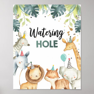 Tafelschild "Waterhole Wild Animals Boy Birthday" Poster