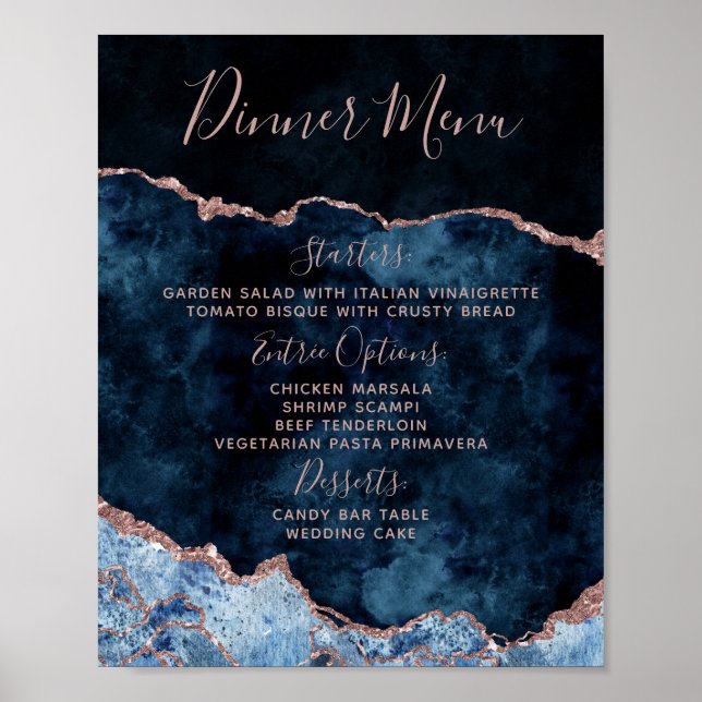Tafelsignatur des Hochzeitmenüs "Navy Blue Rose Go Poster (Vorne)