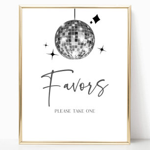 Tafelsignatur für Silber-Disco-Ball-Gastgeschenke Poster