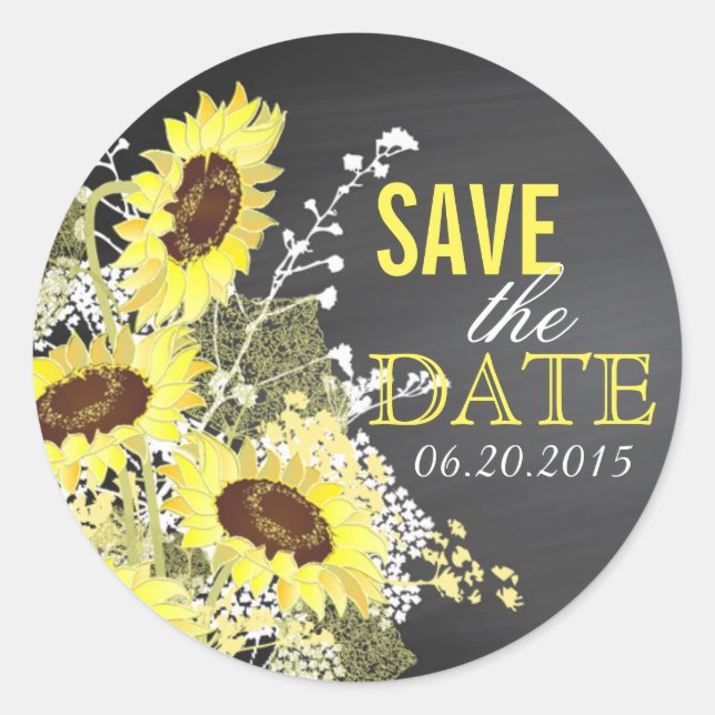 Tafelsonnenblume Rustikales Save the Date Label Runder Aufkleber (Vorderseite)