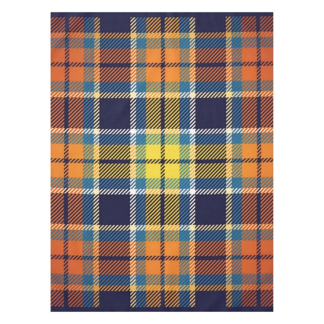 Tafeltuch Navy Blue Orange Kariert Tischdecke (Vorderseite)