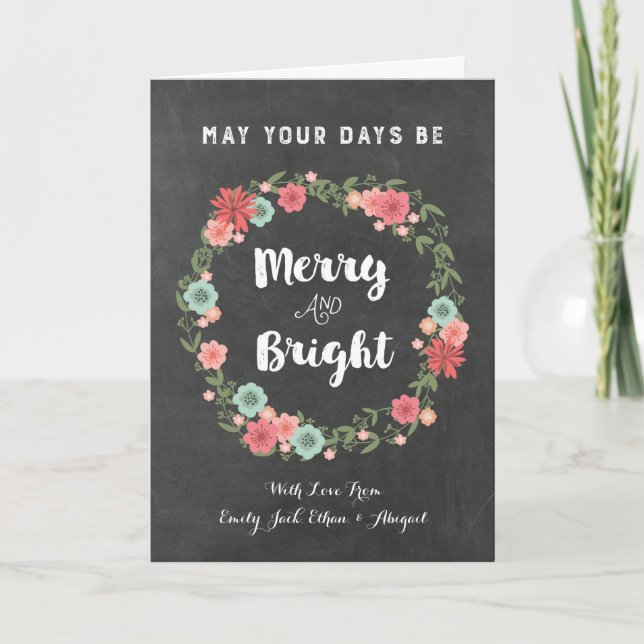 TafelVintage Blumenwreath-Weihnachtskarte Feiertagskarte (Vorderseite)