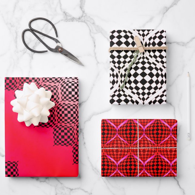 Taffi Op Art Sampler Cherry Wrapping Paper Sheets Geschenkpapier Set (Vorderseite)