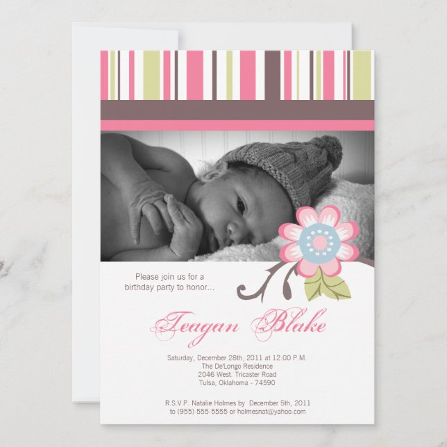 Taffy Spring Blume Floral Gir Birthday Einladung (Vorderseite)