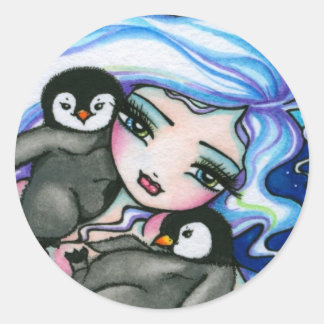"Tag Alongs" Mermaid Baby Penguins Fantasy Fairy Runder Aufkleber