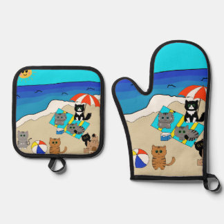 Tag am Familienstrand Ofenhandschuh & Topflappen-Set